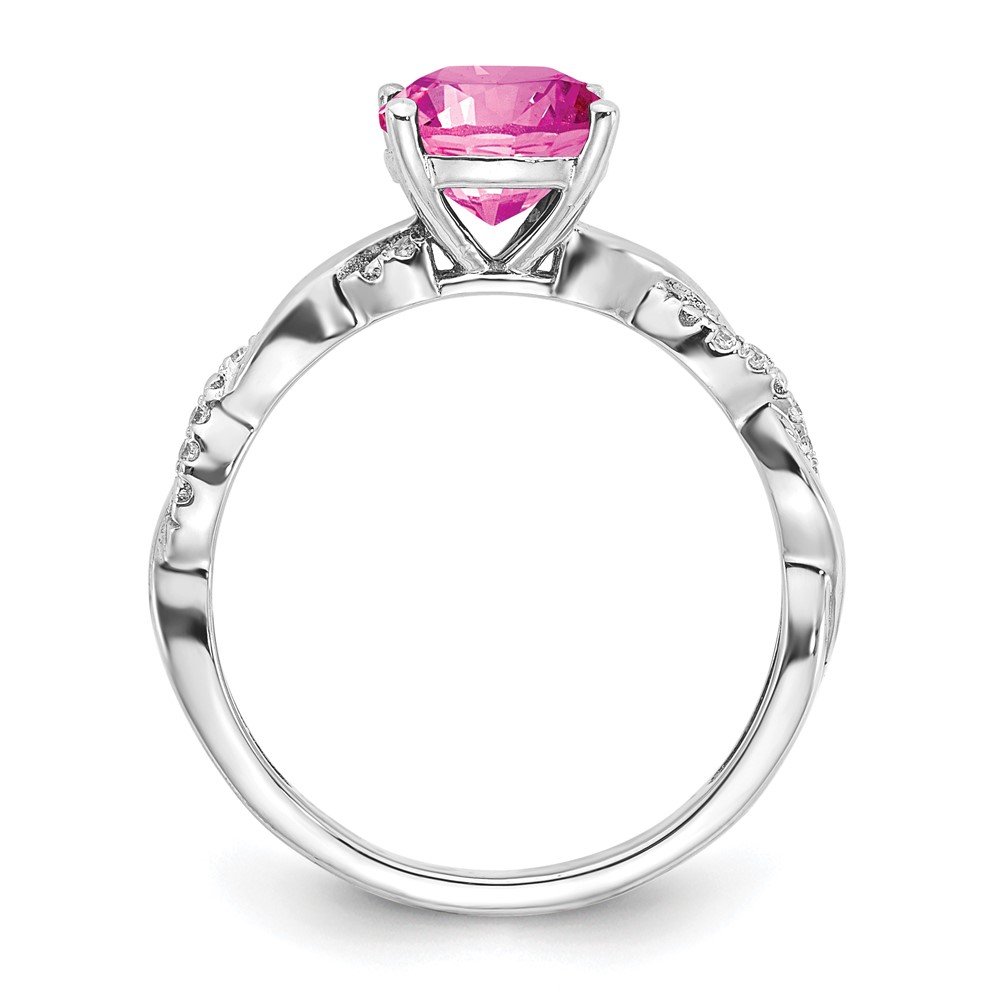 Sterling Silver Rhodium-plated Created Pink Sapphire and Diamond Ring (RM6004-CPS-005-SSA-8)