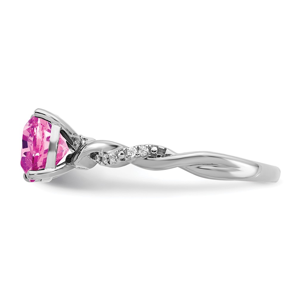 Sterling Silver Rhodium-plated Created Pink Sapphire and Diamond Ring (RM6004-CPS-005-SSA-8)