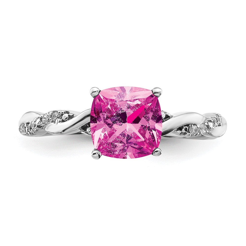 Sterling Silver Rhodium-plated Created Pink Sapphire and Diamond Ring (RM6004-CPS-005-SSA-8)