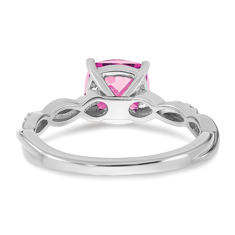 Sterling Silver Rhodium-plated Created Pink Sapphire and Diamond Ring (RM6004-CPS-005-SSA-8)