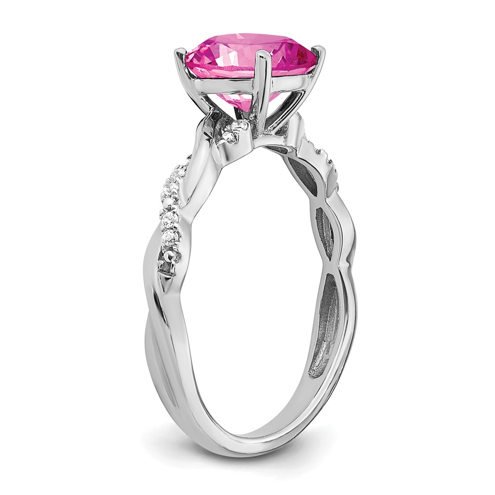 Sterling Silver Rhodium-plated Created Pink Sapphire and Diamond Ring (RM6004-CPS-005-SSA-8)
