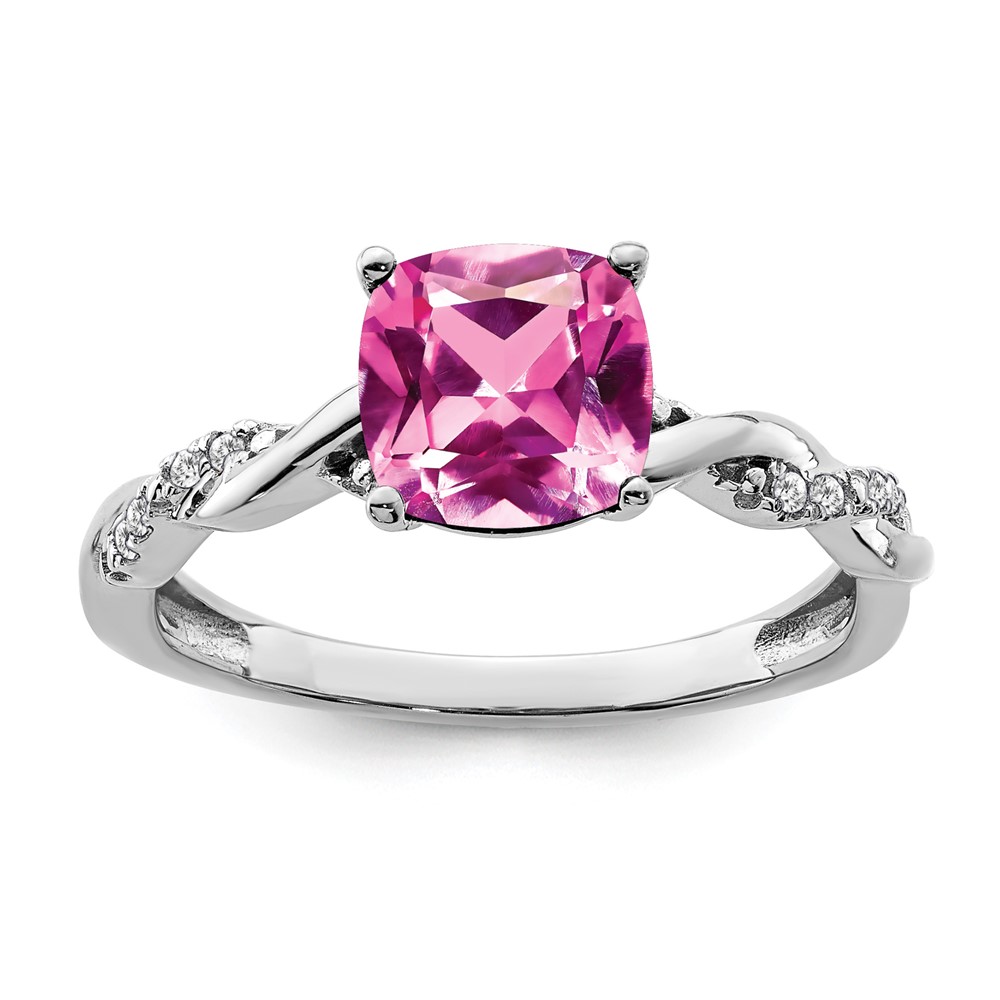Sterling Silver Rhodium-plated Created Pink Sapphire and Diamond Ring (RM6004-CPS-005-SSA-8)