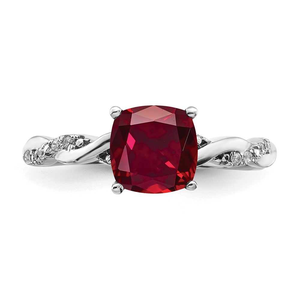 Sterling Silver Rhodium-plated Created Ruby and Diamond Ring (RM6004-CRU-005-SSA-8)