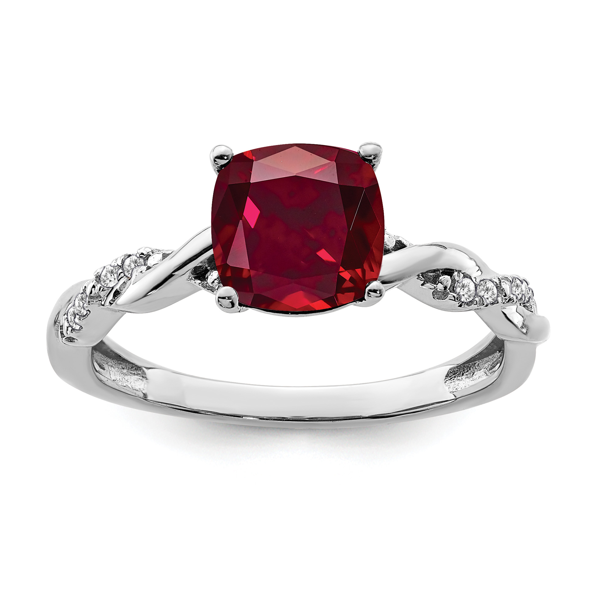 Sterling Silver Rhodium-plated Created Ruby and Diamond Ring (RM6004-CRU-005-SSA-7)