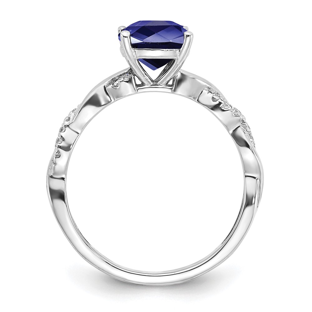 Sterling Silver Rhodium-plated Created Sapphire and Diamond Ring (RM6004-CSA-005-SSA-7)
