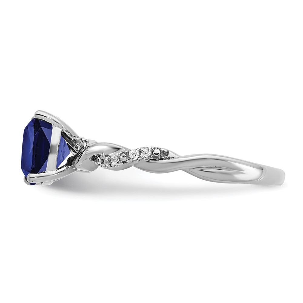Sterling Silver Rhodium-plated Created Sapphire and Diamond Ring (RM6004-CSA-005-SSA-7)