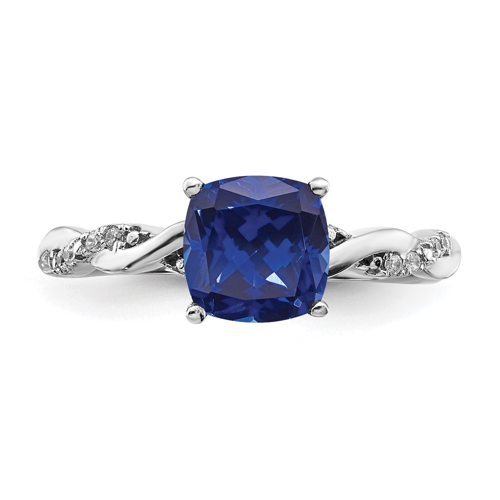 Sterling Silver Rhodium-plated Created Sapphire and Diamond Ring (RM6004-CSA-005-SSA-7)