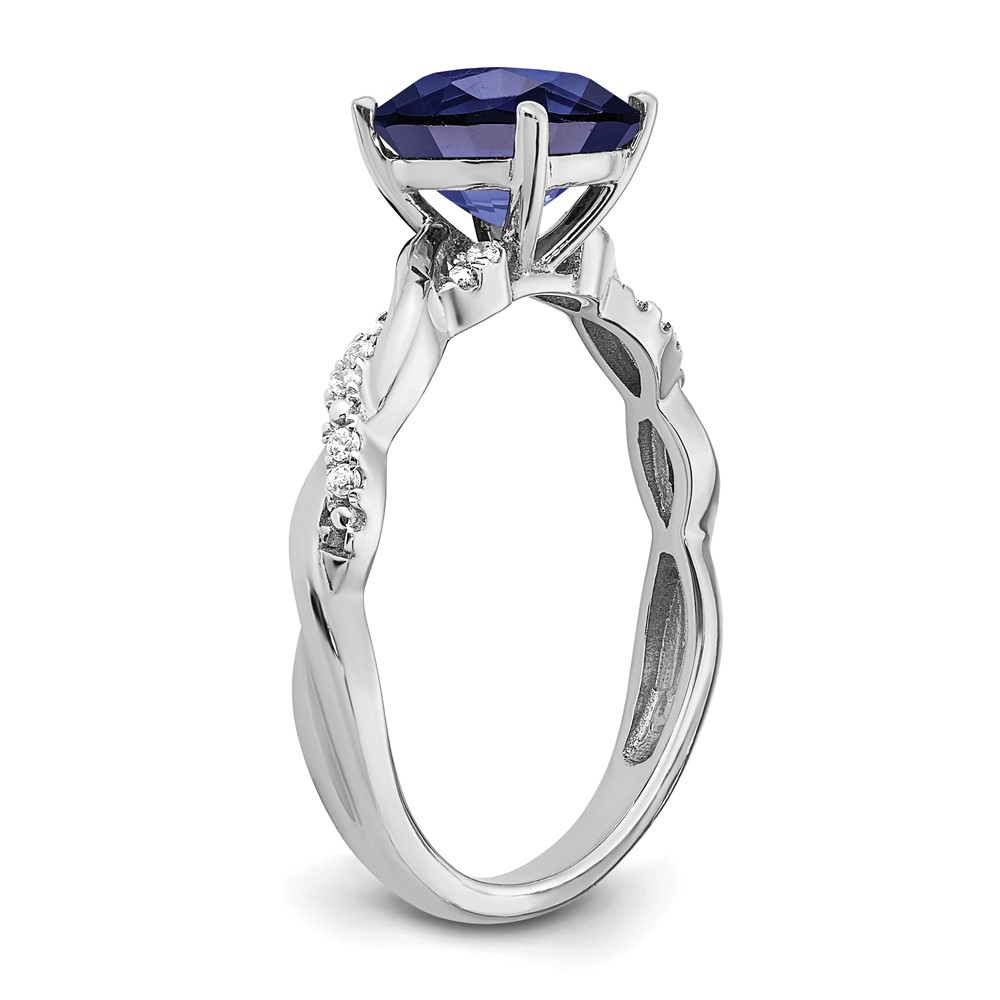 Sterling Silver Rhodium-plated Created Sapphire and Diamond Ring (RM6004-CSA-005-SSA-7)