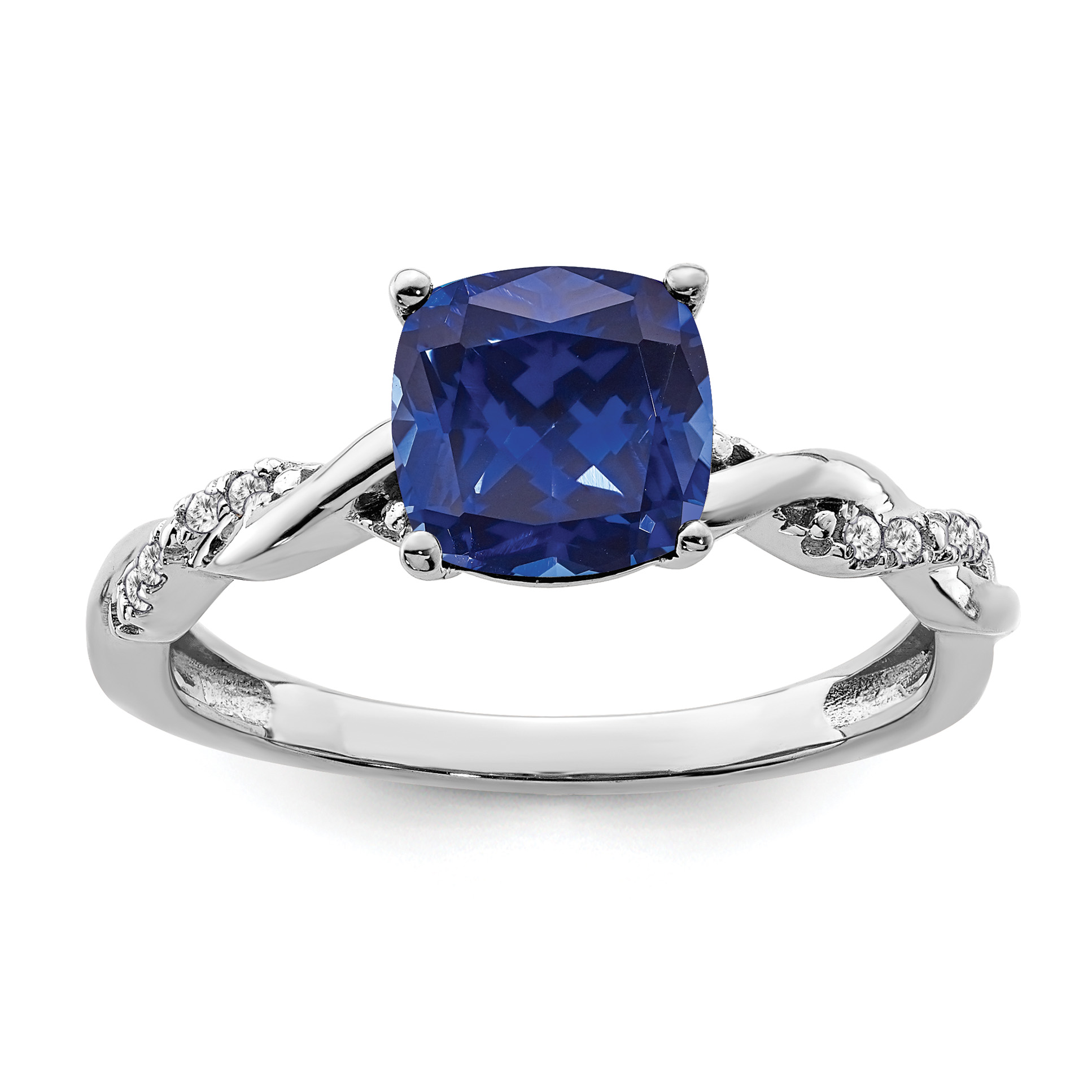 Sterling Silver Rhodium-plated Created Sapphire and Diamond Ring (RM6004-CSA-005-SSA-7)