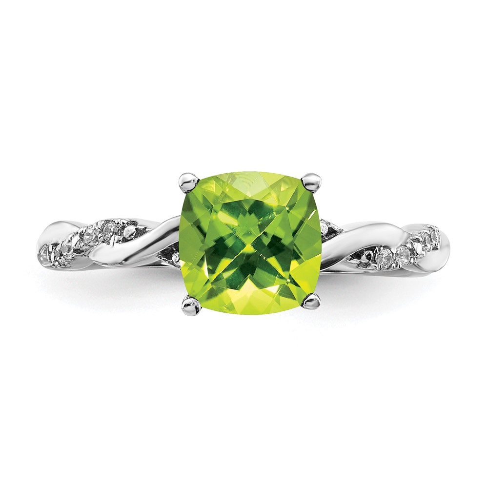 Sterling Silver Rhodium-plated Peridot and Diamond Ring (RM6004-PE-005-SSA-7)