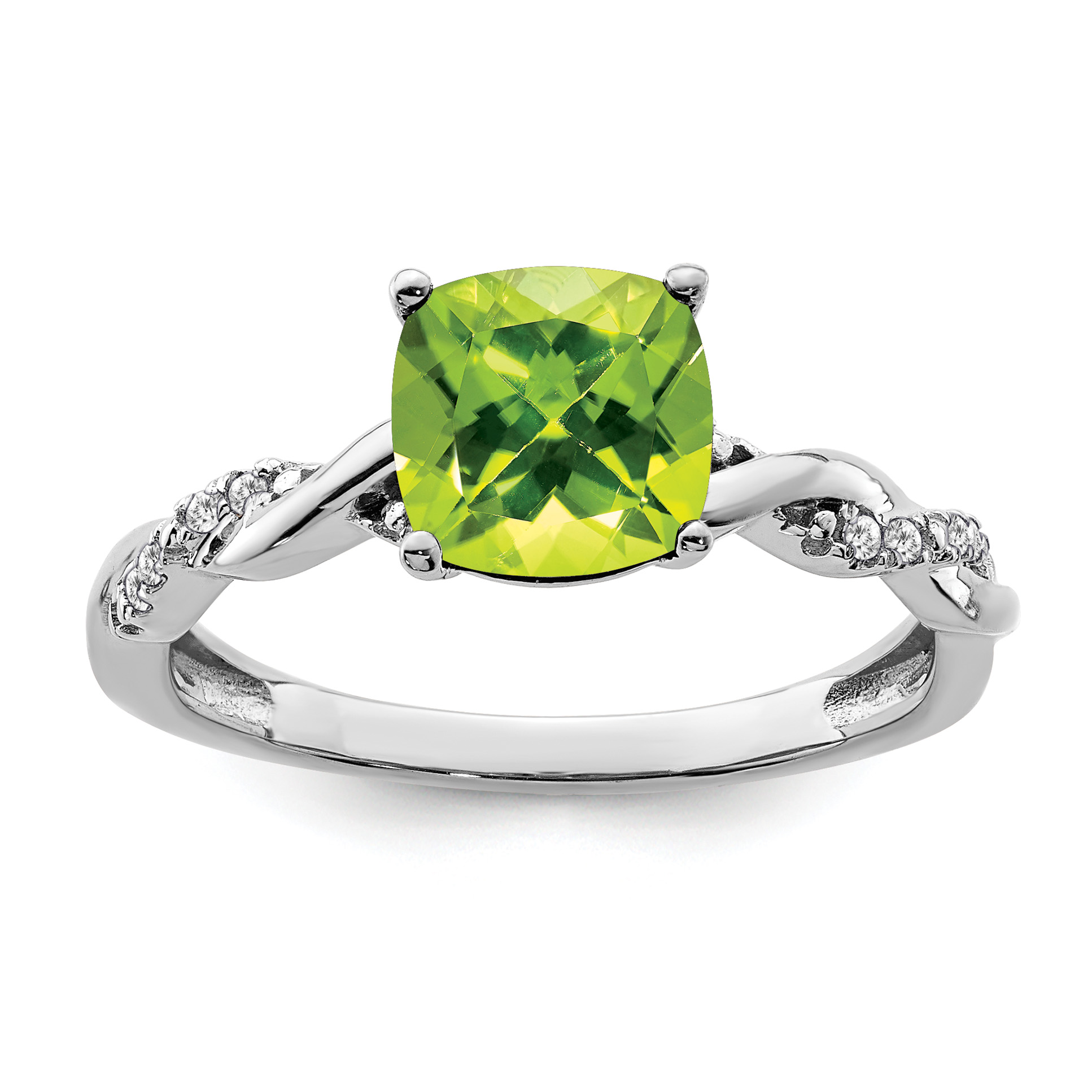 Sterling Silver Rhodium-plated Peridot and Diamond Ring (RM6004-PE-005-SSA-7)