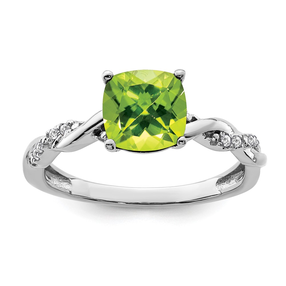 Sterling Silver Rhodium-plated Peridot and Diamond Ring (RM6004-PE-005-SSA-7)