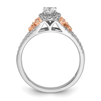 14K Two-tone Rose and White Gold 0.75 Carat Lab Grown Diamond VS SI+ G+ Oval Complete Halo Engagement Ring view 3