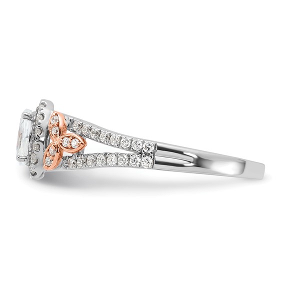 14k Two-tone Rose and White Gold 3/4 carat Lab Grown Diamond VS/SI+ G+ Oval Complete Halo Engagement Ring