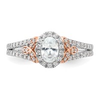 14K Two-tone Rose and White Gold 0.75 Carat Lab Grown Diamond VS SI+ G+ Oval Complete Halo Engagement Ring view 5
