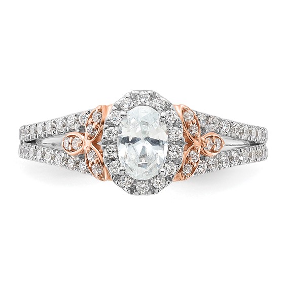 14k Two-tone Rose and White Gold 3/4 carat Lab Grown Diamond VS/SI+ G+ Oval Complete Halo Engagement Ring