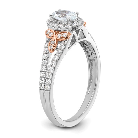 14k Two-tone Rose and White Gold 3/4 carat Lab Grown Diamond VS/SI+ G+ Oval Complete Halo Engagement Ring