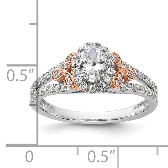 14k Two-tone Rose and White Gold 3/4 carat Lab Grown Diamond VS/SI+ G+ Oval Complete Halo Engagement Ring
