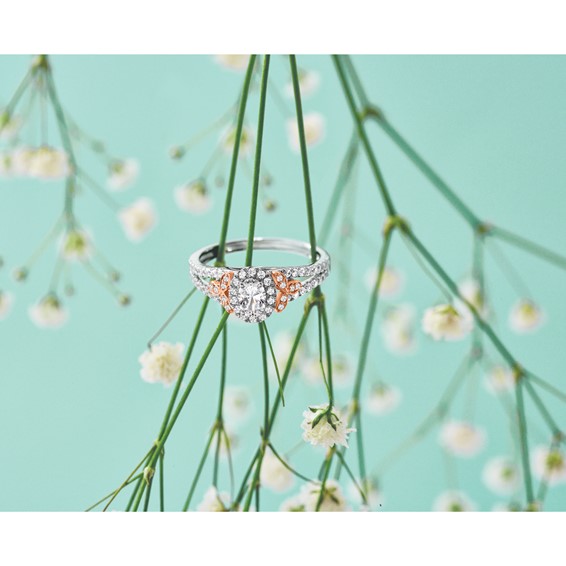 14k Two-tone Rose and White Gold 3/4 carat Lab Grown Diamond VS/SI+ G+ Oval Complete Halo Engagement Ring