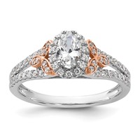 14K Two-tone Rose and White Gold 0.75 Carat Lab Grown Diamond VS SI+ G+ Oval Complete Halo Engagement Ring view 1