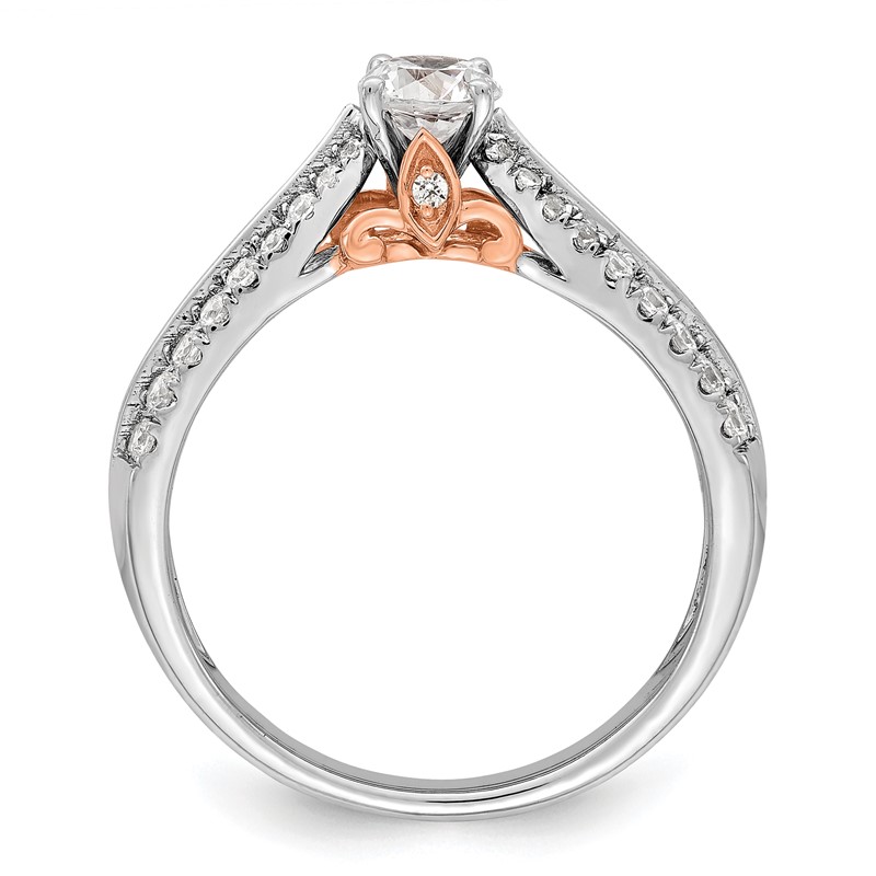 10k Two Tone Rose and White Gold 3/4 carat Lab Grown Diamond VS/SI+ G+ Round Complete Channel Set Shared Prong Engagement Ring