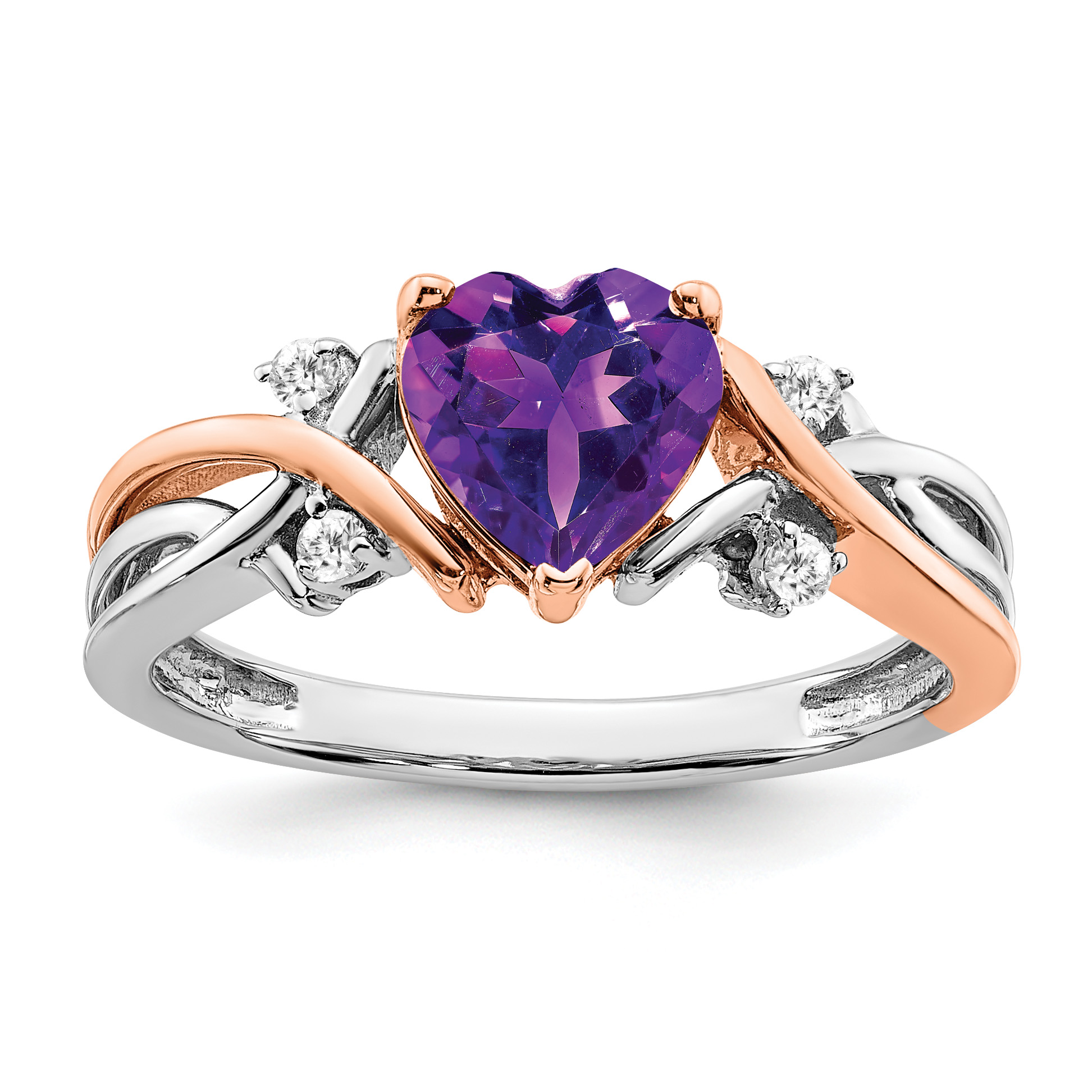 14k Two-tone Heart Amethyst and Diamond Ring (RM6023-AM-008-WRA)
