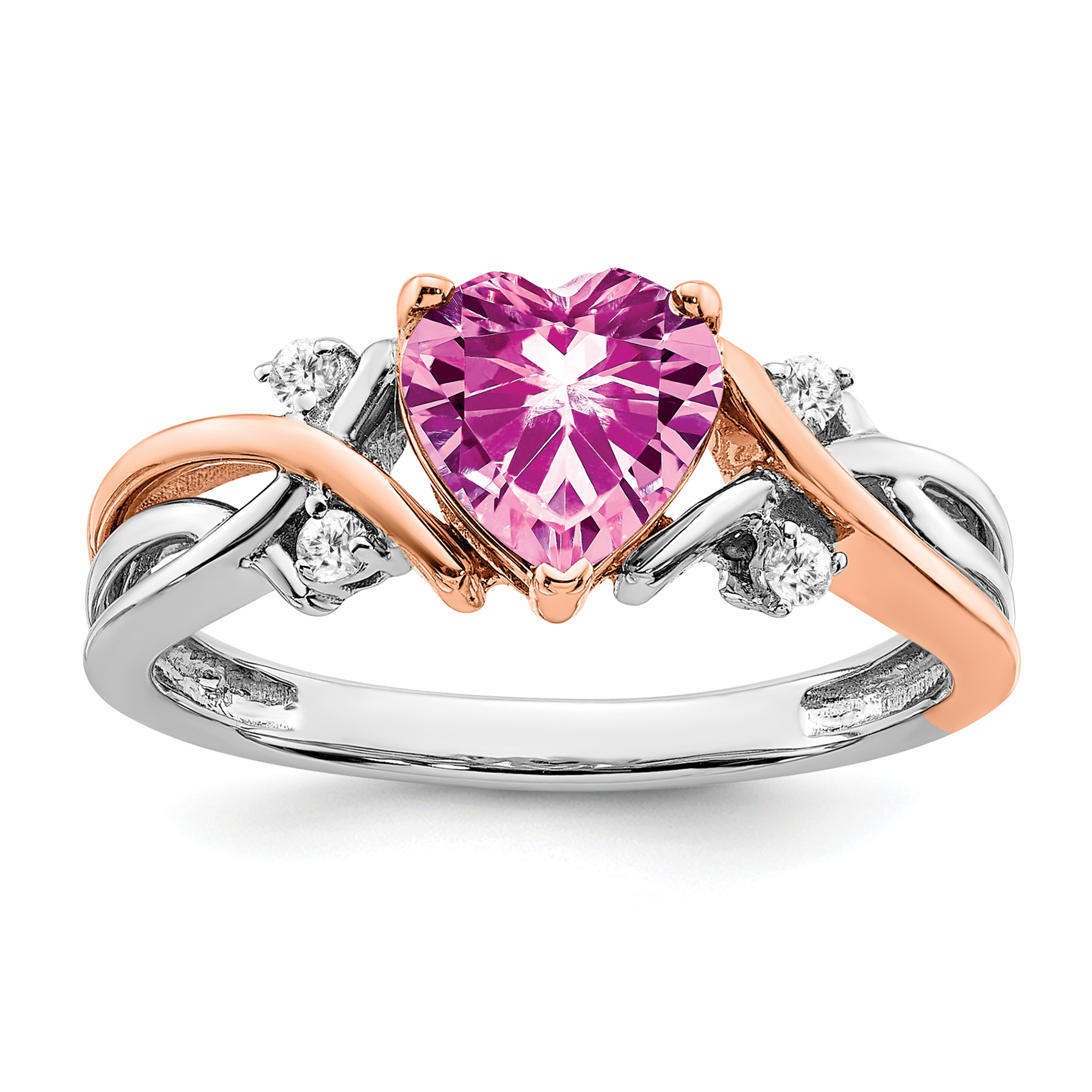 14k Two-tone Heart Created Pink Sapphire and Diamond Ring (RM6023-CPS-008-WRA)
