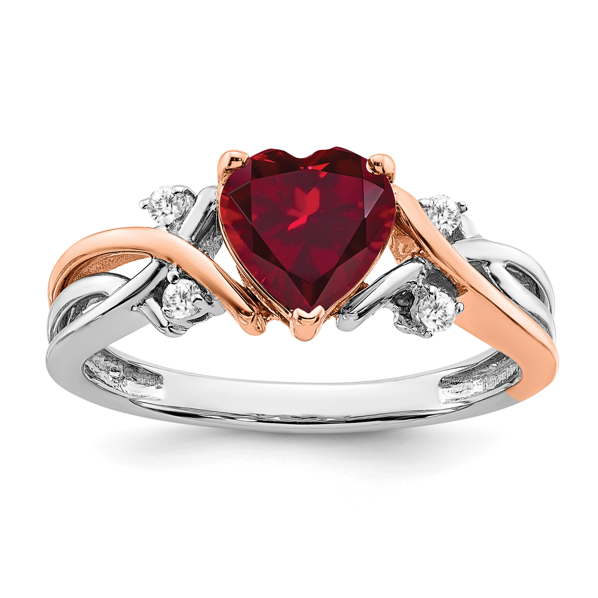 14k Two-tone Heart Created Ruby and Diamond Ring (RM6023-RU-008-WRA)