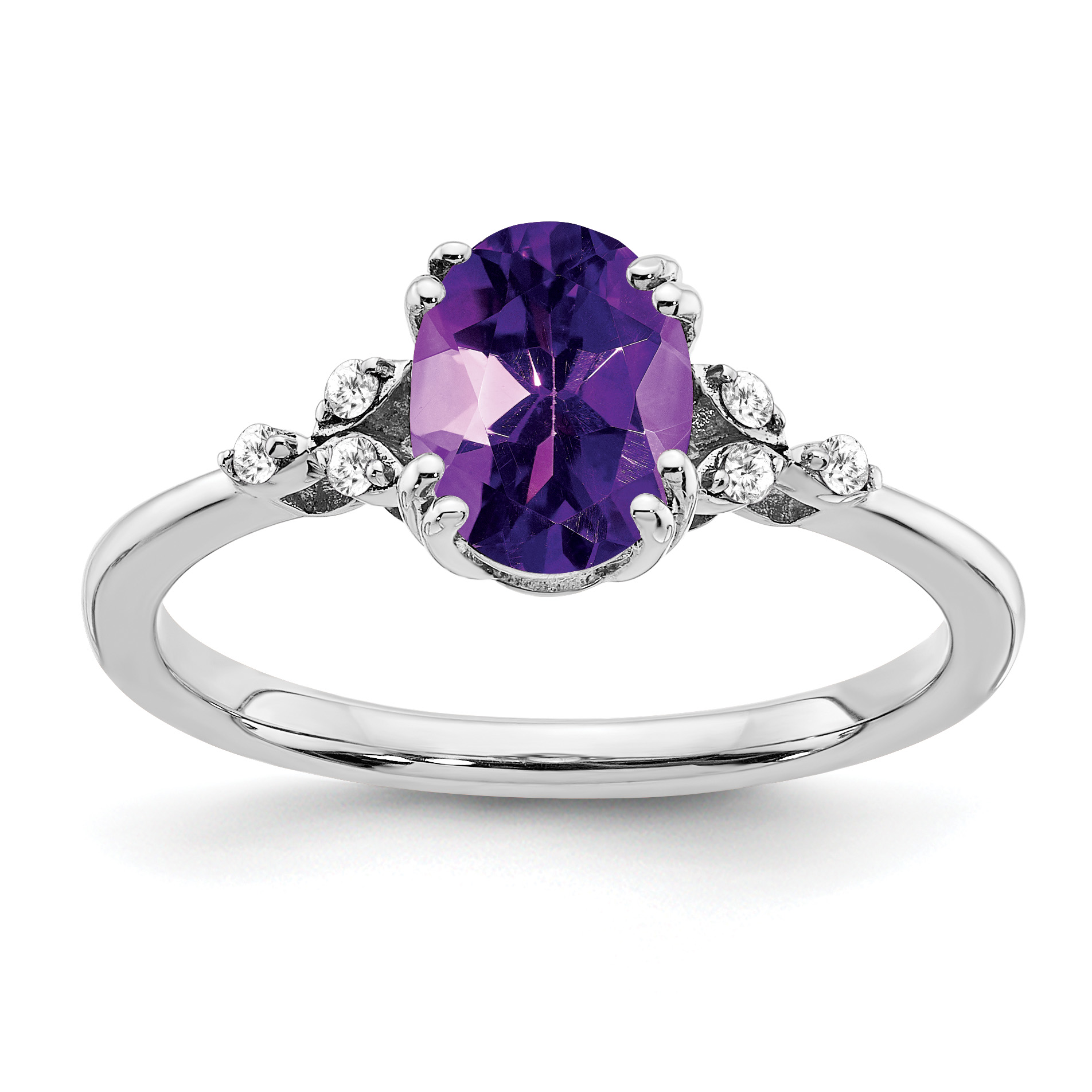 Sterling Silver Rhodium-plated Amethyst and Diamond Ring (RM6029-AM-006-SSA-7)