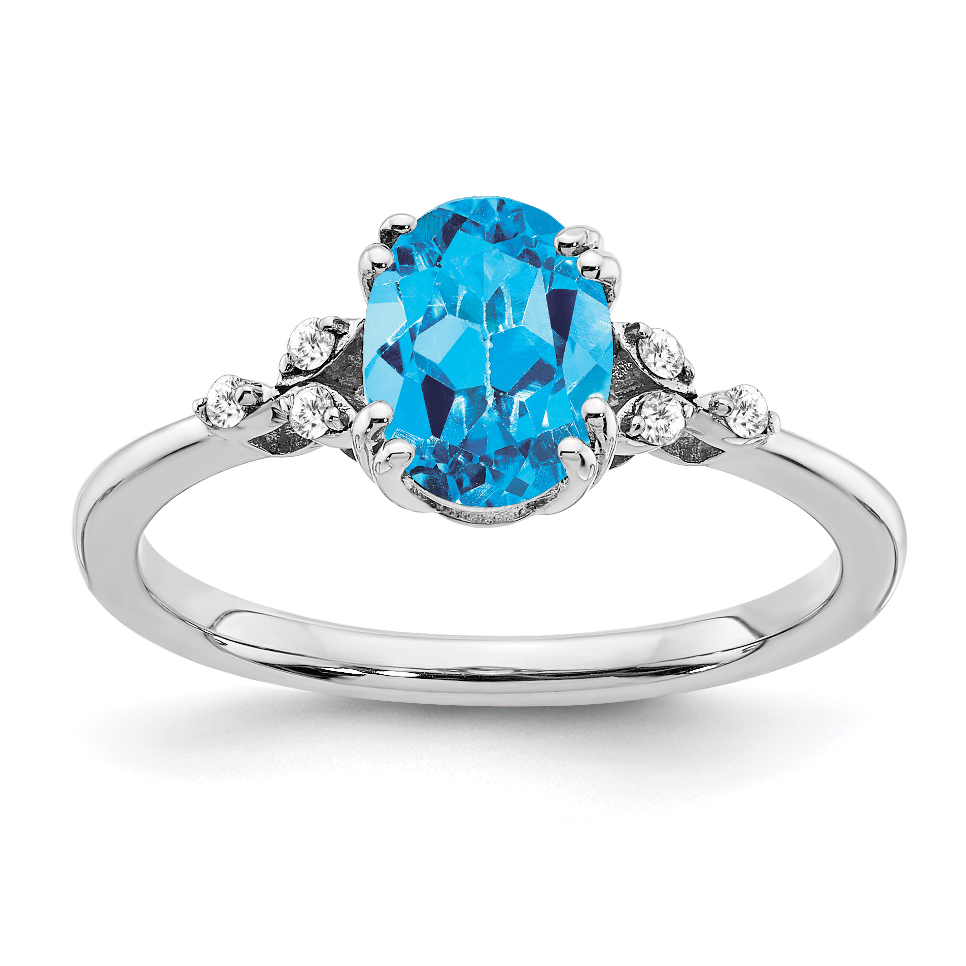 Sterling Silver Rhodium-plated Blue Topaz and Diamond Ring (RM6029-BT-006-SSA-6)