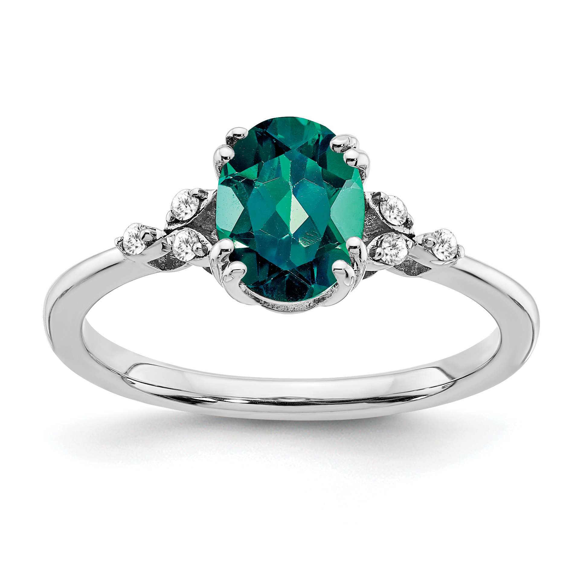 Sterling Silver Rhodium-plated Created Alexandrite and Diamond Ring (RM6029-CA-006-SSA-6)