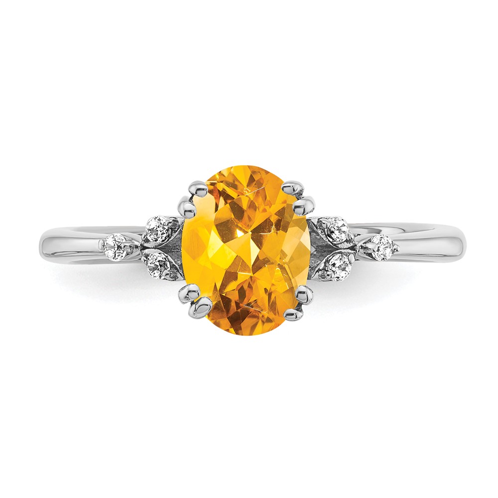 Sterling Silver Rhodium-plated Citrine and Diamond Ring (RM6029-CI-006-SSA-7)