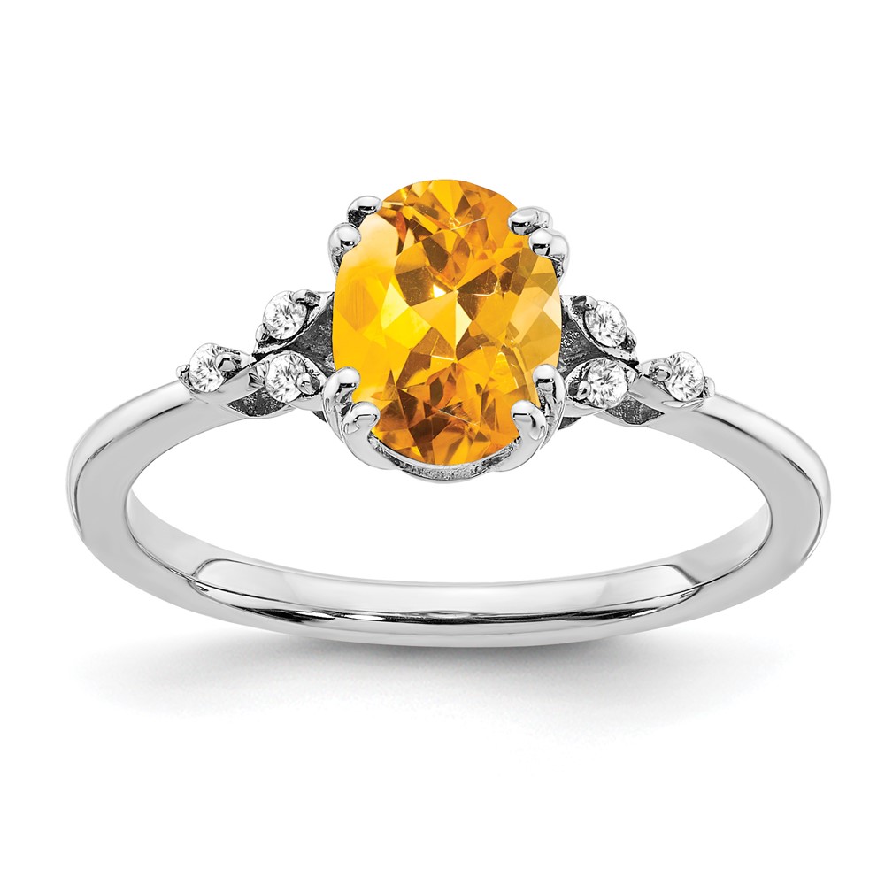 Sterling Silver Rhodium-plated Citrine and Diamond Ring (RM6029-CI-006-SSA-7)