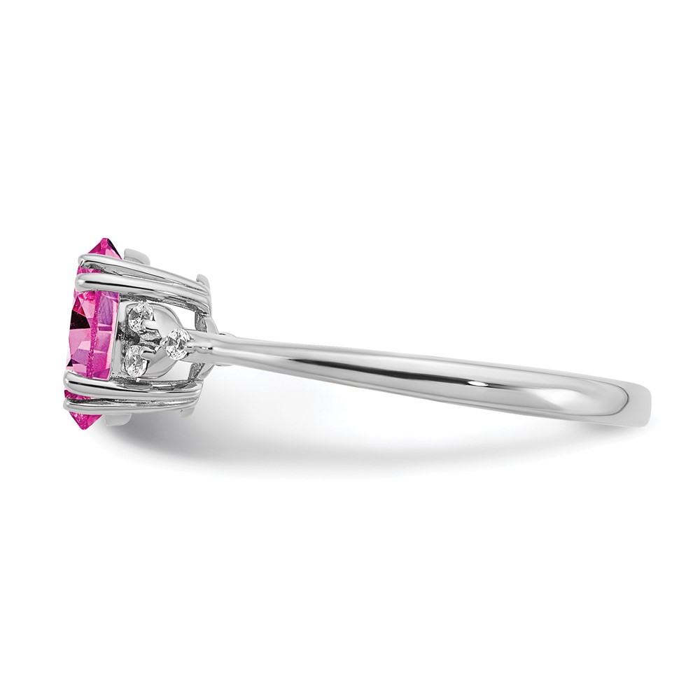 Sterling Silver Rhodium-plated Created Pink Sapphire/Diamond Ring (RM6029-CPS-006-SSA-6)