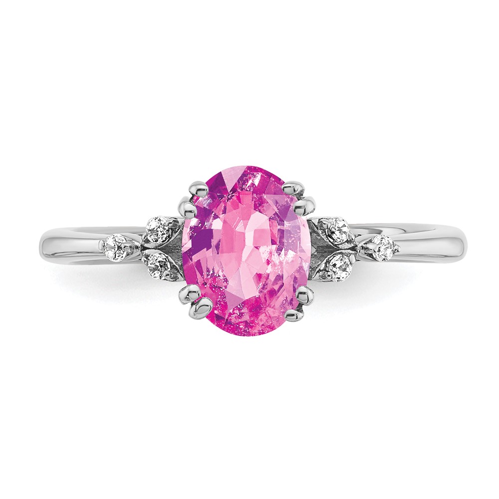 Sterling Silver Rhodium-plated Created Pink Sapphire/Diamond Ring (RM6029-CPS-006-SSA-6)