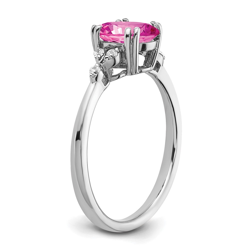 Sterling Silver Rhodium-plated Created Pink Sapphire/Diamond Ring (RM6029-CPS-006-SSA-6)