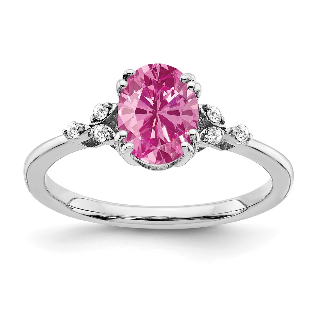Sterling Silver Rhodium-plated Created Pink Sapphire/Diamond Ring (RM6029-CPS-006-SSA-6)