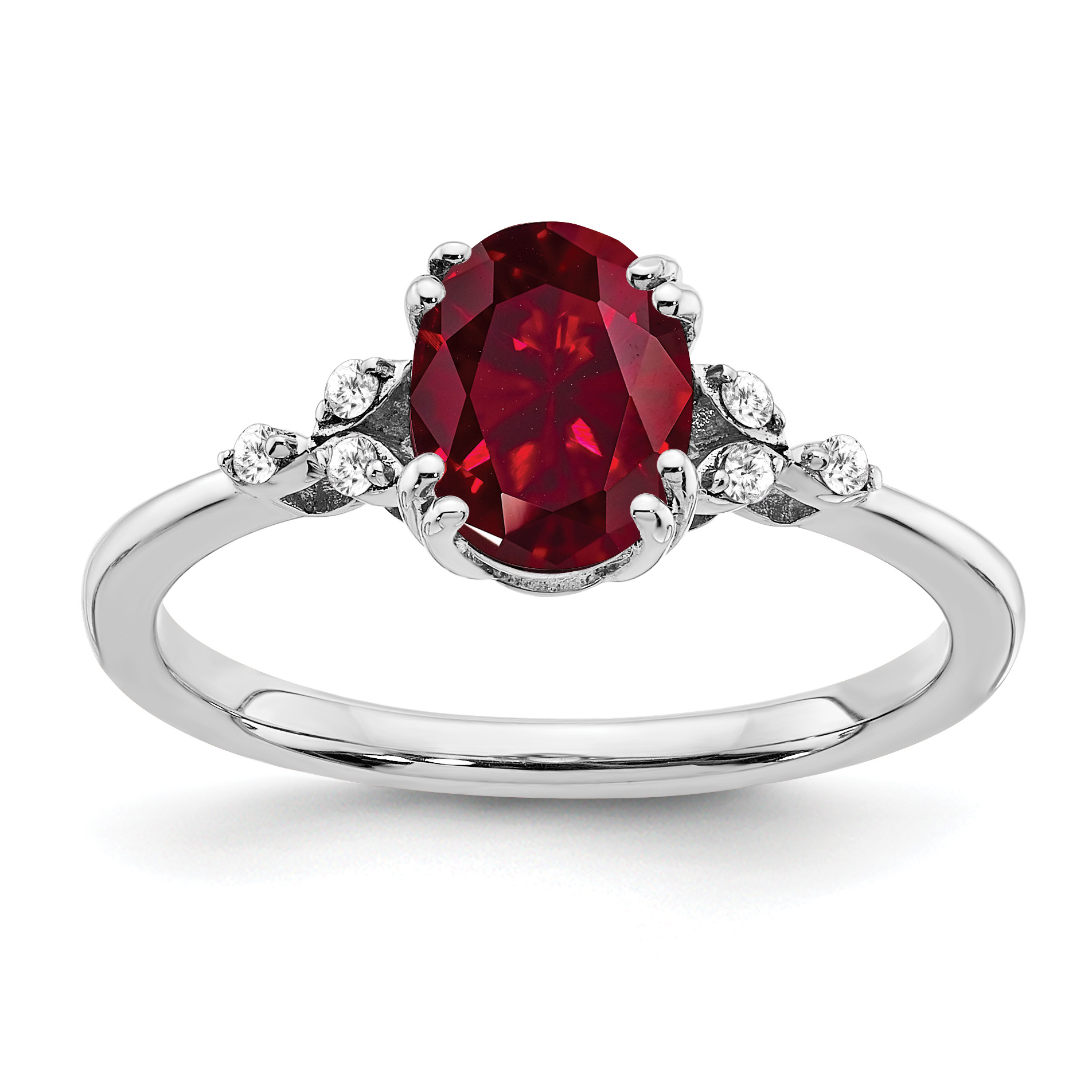 Sterling Silver Rhodium-plated Created Ruby and Diamond Ring (RM6029-CRU-006-SSA-8)