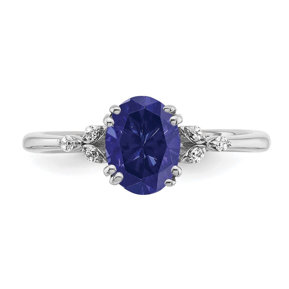 Sterling Silver Rhodium-plated Created Sapphire and Diamond Ring (RM6029-CSA-006-SSA-7)