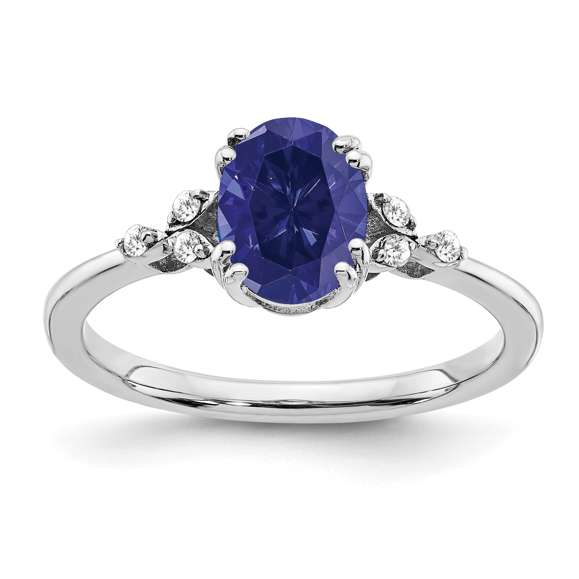 Sterling Silver Rhodium-plated Created Sapphire and Diamond Ring (RM6029-CSA-006-SSA-6)