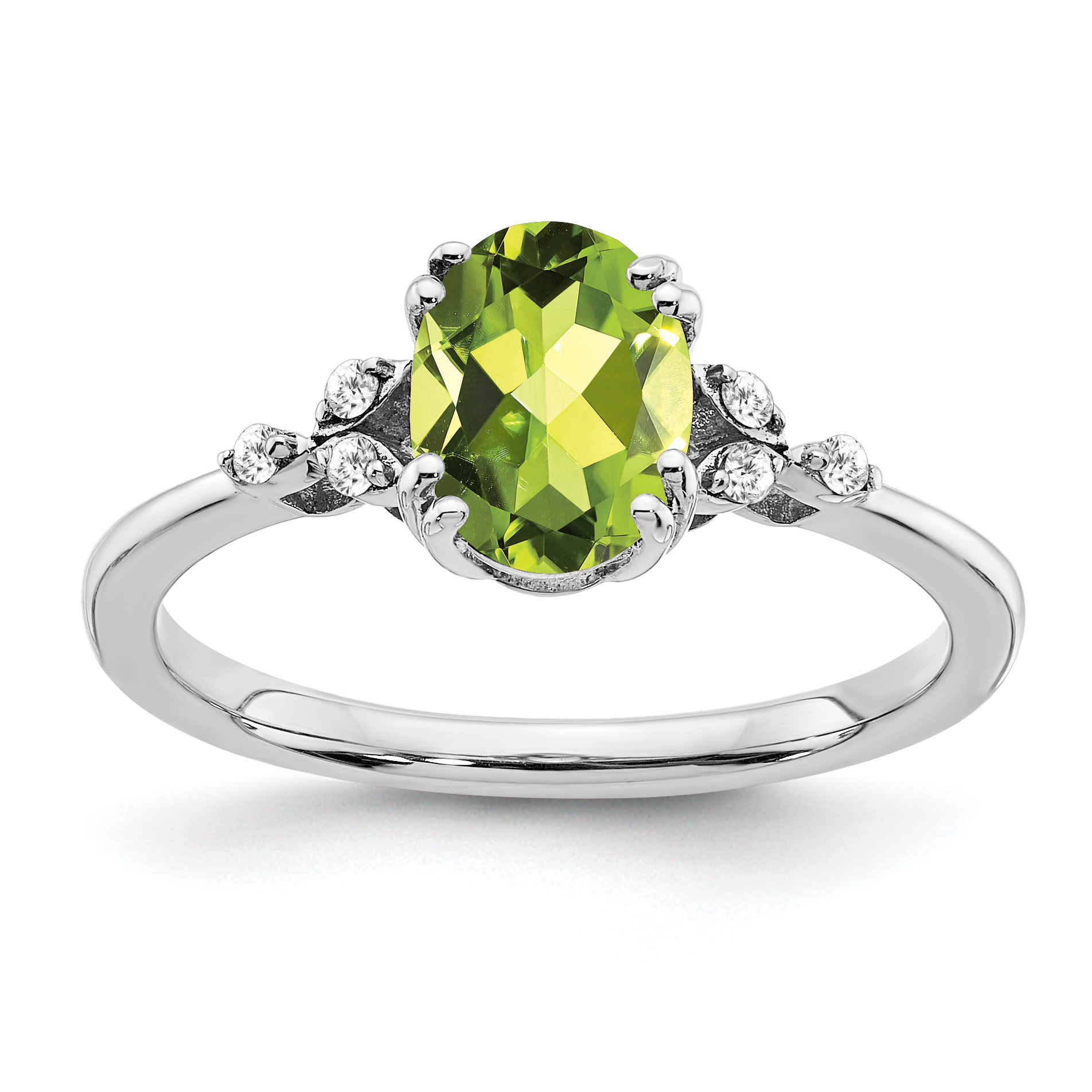 Sterling Silver Rhodium-plated Peridot and Diamond Ring (RM6029-PE-006-SSA-7)