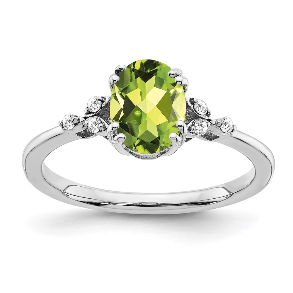 Sterling Silver Rhodium-plated Peridot and Diamond Ring (RM6029-PE-006-SSA-7)