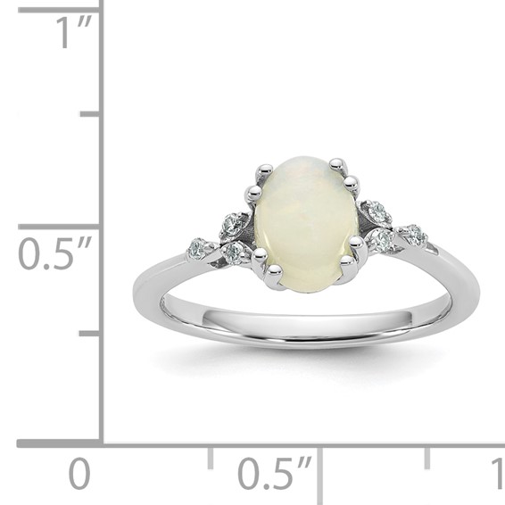 Sterling Silver 8x6 Oval Opal and Diamond Ring Rd 6-1.3mm Mel:S43
