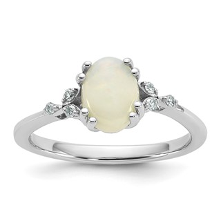 Sterling Silver 8x6 Oval Opal and Diamond Ring Rd 6-1.3mm Mel:S43