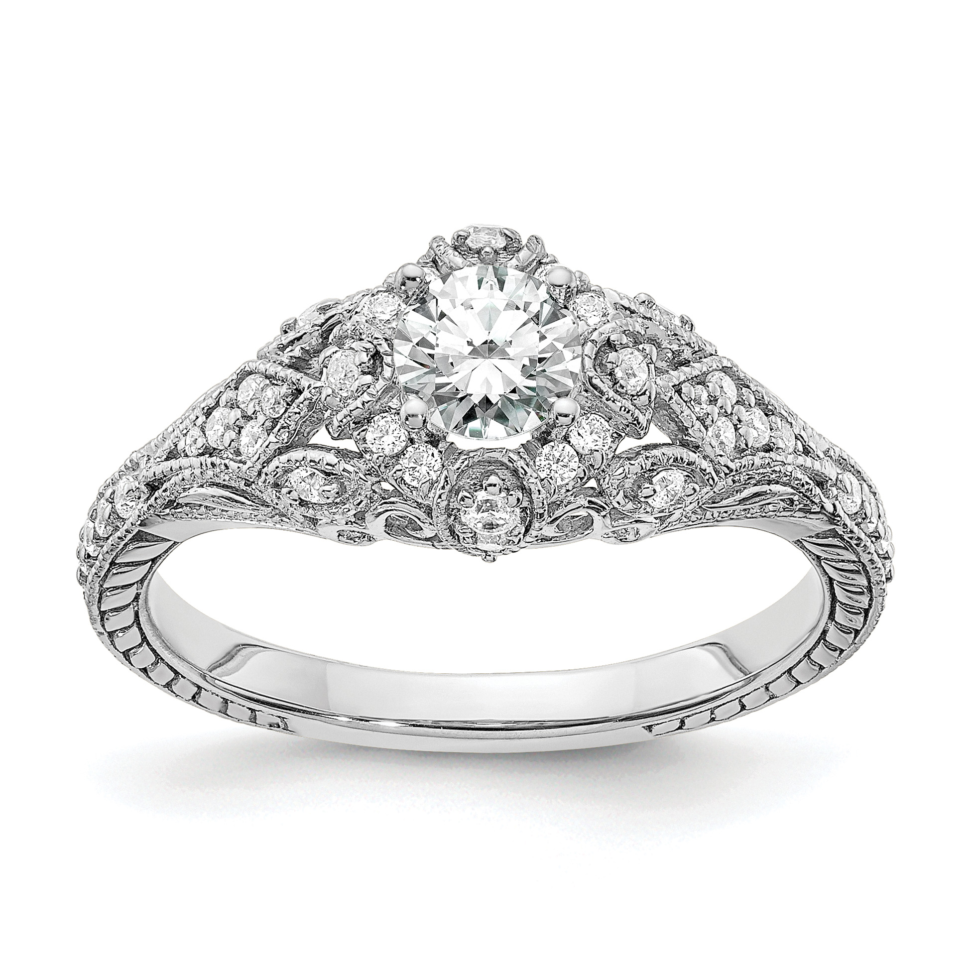 14k White Gold 5/8 carat Lab Grown Diamond VS/SI+ G+ Round Complete Shared Prong Engagement Ring (RM6030E-040-CWLG)