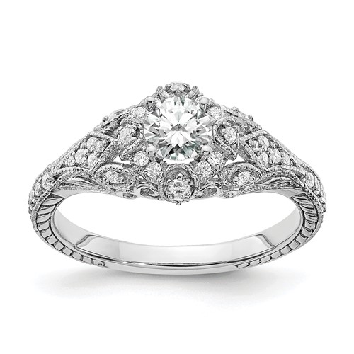 14K White Gold 0.62 Carat Lab Grown Diamond VS SI+ G+ Round Complete Shared Prong Engagement Ring