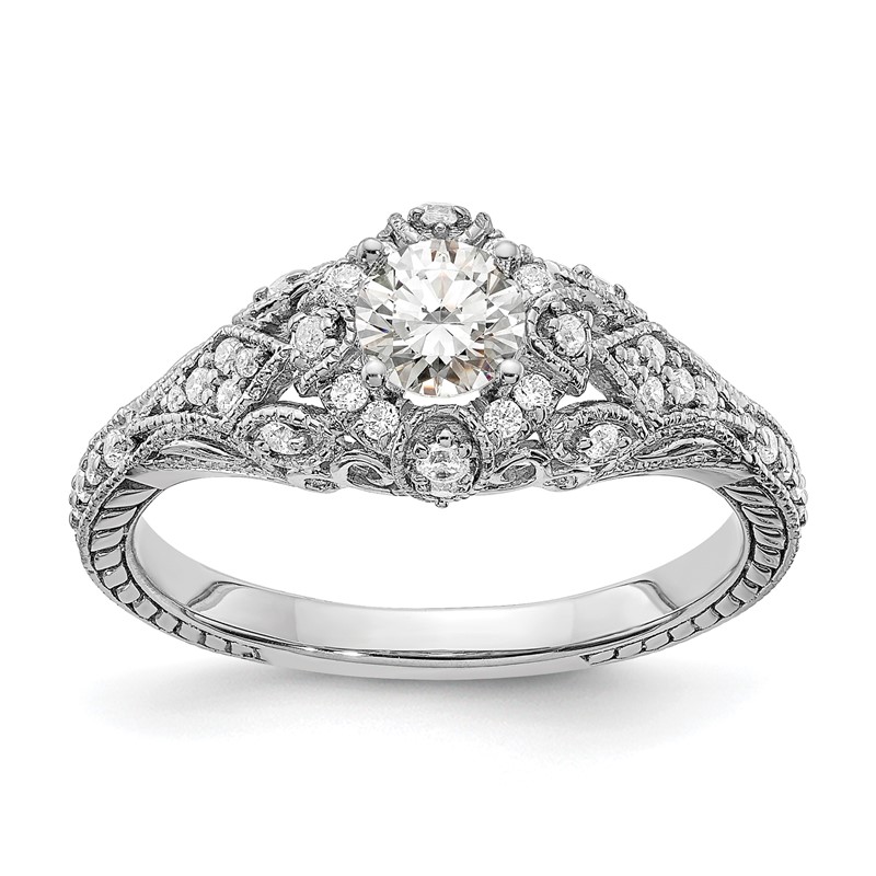 14k White Gold 5/8 carat Lab Grown Diamond VS/SI+ G+ Round Complete Shared Prong Engagement Ring