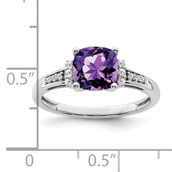 14k White Gold Cushion Gemstone and Diamond Ring                           