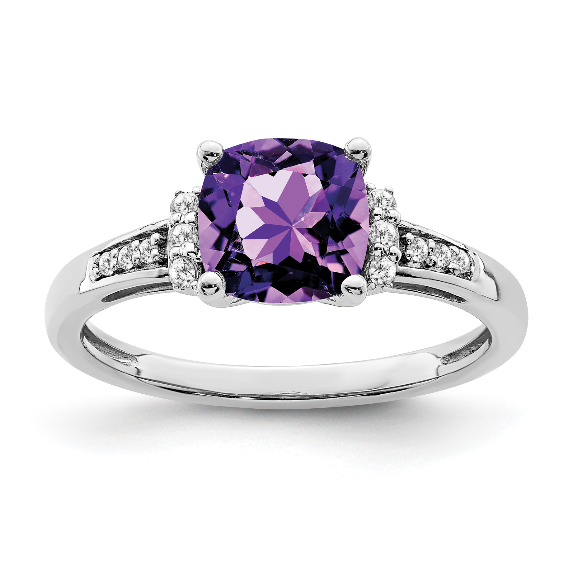 14k White Gold Cushion Amethyst and Diamond Ring (RM6031-AM-009-WA)