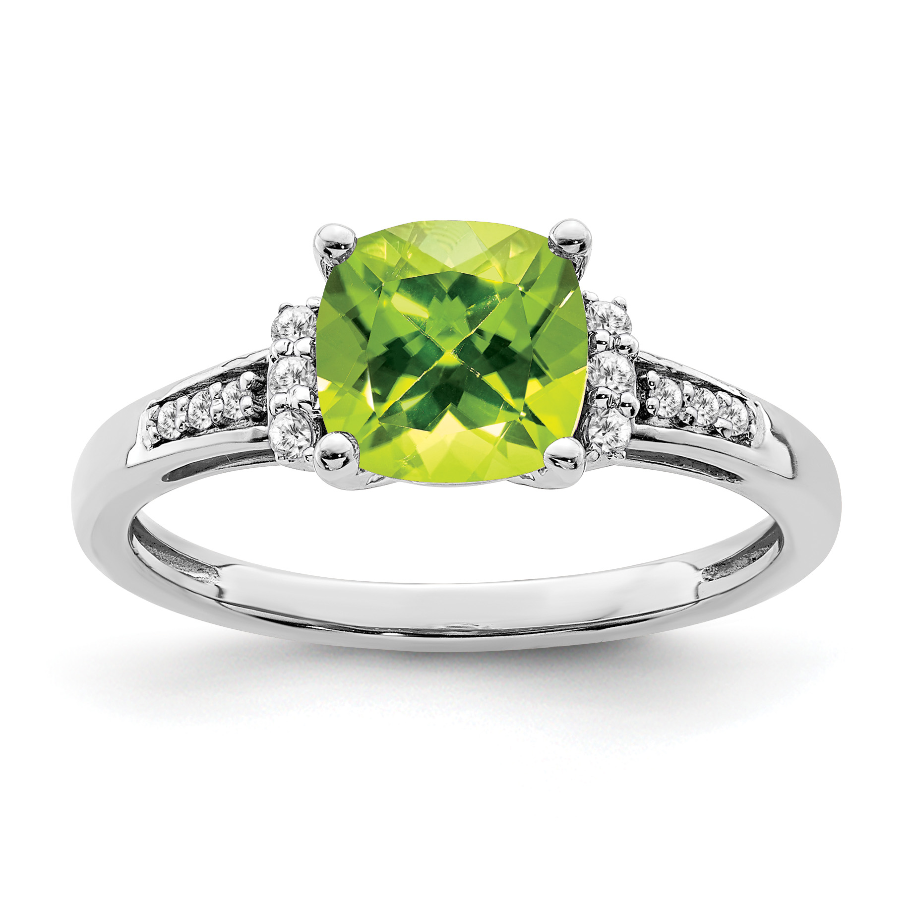 14k White Gold Cushion Peridot and Diamond Ring (RM6031-PE-009-WA)